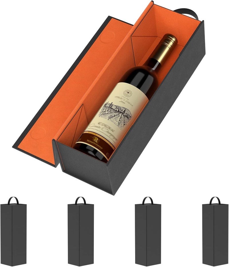 RYDDOY 5 Pack Wine Gift Box, 12.8x3.7x3.7 Inches Orange Wine Bottle Boxes With Handle for Liquor and Champagne Magnetic Closure Collapsible Gift Box for Party, Wedding, Gift Wrap, Storage - Image 1
